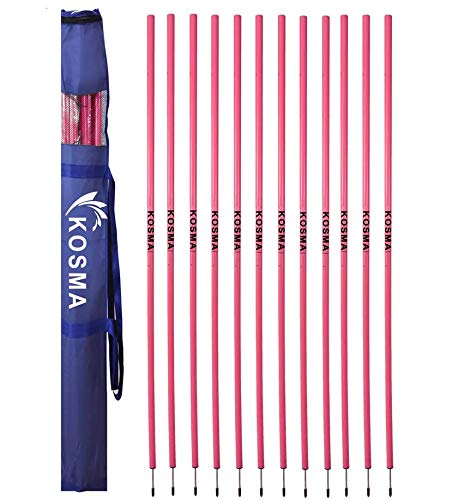 Kosma Speed Training Slalom Poles 5ft x 25mm with metal spike in Carry Bag (12 Pack – Pink) | Spring Loaded Agility Training Pole | Football Training Posts | Multi Sports Equipment - Fitness & Speed