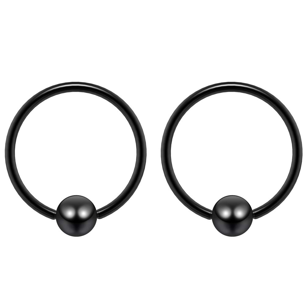 Evonix 2pc Black 0.8mm 20g Ball Closure Ring Captive Bead Piercing Lip Tragus Septum Cartilage Navel Forward Helix Rook Nose Navel Bar Banana Conch - 8mm
