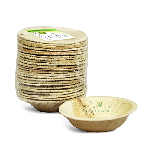 Leaftrend Ecofriendly Disposable Palm Leaf Bowls, Wedding and Party Bowls, 4 Inch Round Bowl