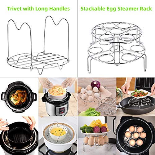 25 pieces Pressure Cooker Accessories Set Compatible with Instant Pot 6 qt 8 Quart- Steamer Basket, Springform Pan, Stackable Egg Steamer Rack, Egg Beater, Silicone Trivet Mats & More