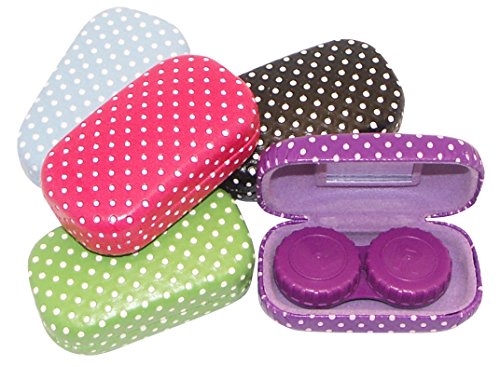 Hard Mod Green And White Polka Dot With Interior Mirror Contact Lens Travel Case