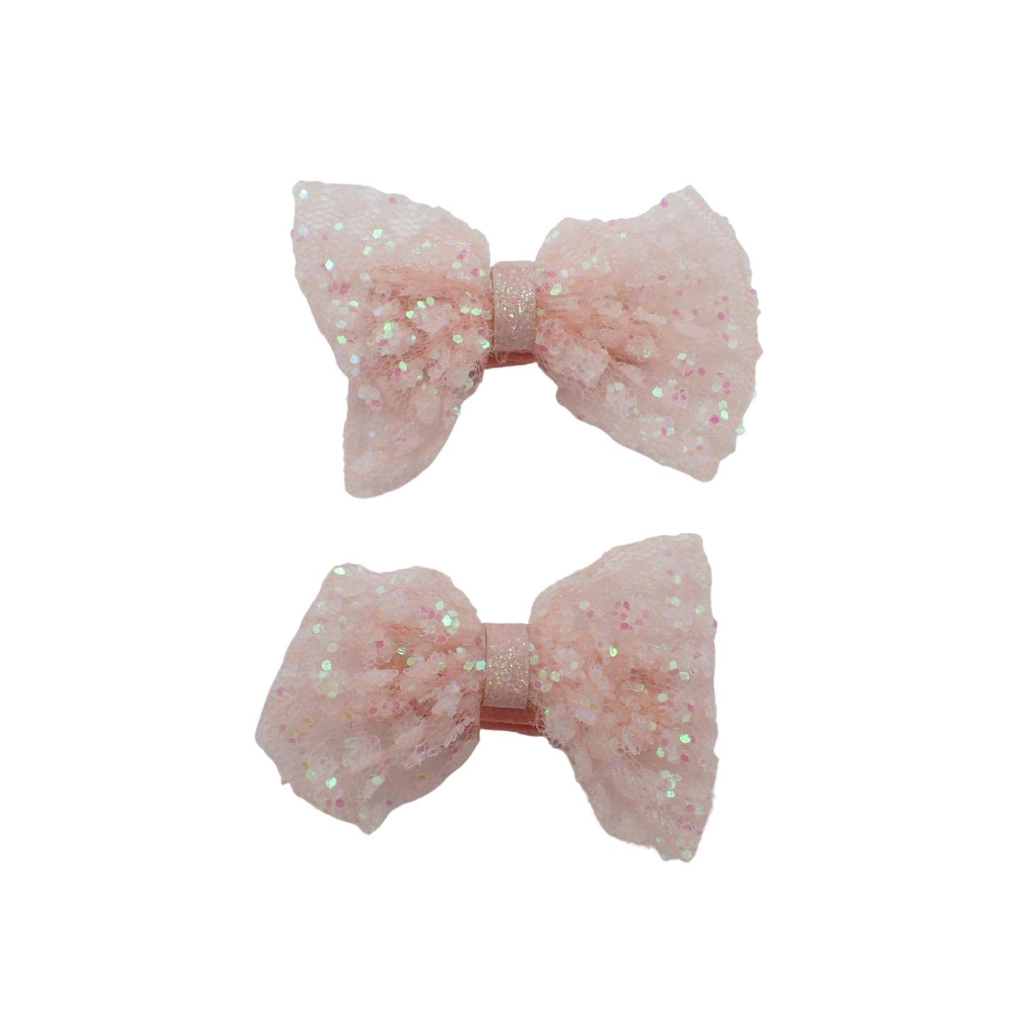 Topkids Accessories 2pc Hair Bows Set Stylish Fashion Cute Bow Hair Clips Alligator Beak Bow Hair Slides Party Festival Hair Accessories Girls Children's Women's Wedding (Nude Glitter)