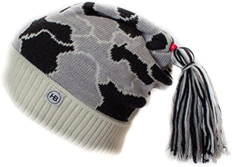 Hat Bizarre Men Women Merino Slouch Bobble Hat Beanie Funky Colourful Camo Design - Black Cream with Merino Tassel