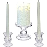 ACRNIGHEET Glass Taper Candle Holders Set of 3, Clear Candlestick Holders for Pillar Taper Candles Elegant Carved Design for Church Romantic Dinners Holiday Decor Wedding Party