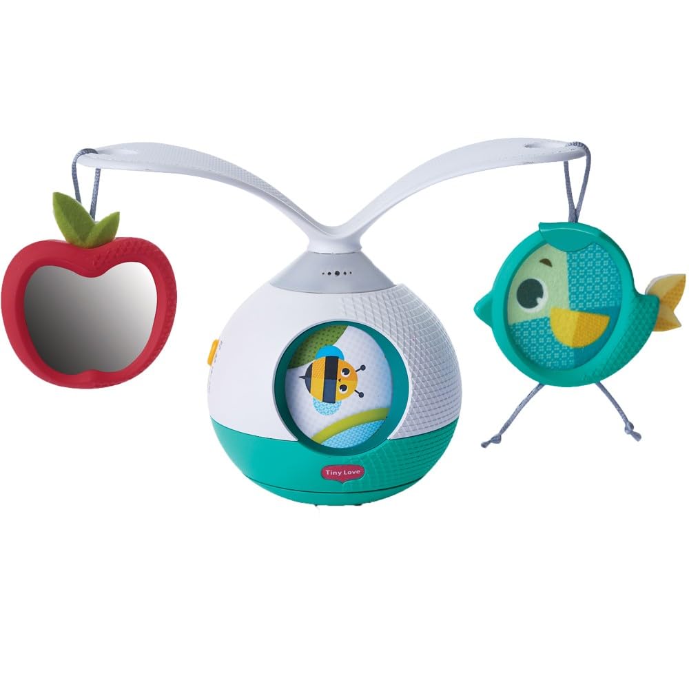 Tiny Love 2-in-1 Tummy Time Musical Mobile, 360° Rotating Baby Mobile with Music & Lights, 0+ Months, Portable Baby Musical Toy, 3 Music & Sound Modes, Meadow Days