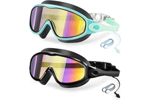 Swim Goggles, Uicokss 2 Pack Anti-Fog UV Protection Wide View Swimming Goggles for Kids 3-15 Boys Girls Toddler Youth