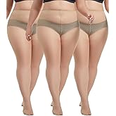 MERYLURE Plus Size Tights for Women, 20D Ultra Thin High Waist Pantyhose with Reinforced Toes Sheer Stockings 3 Pairs