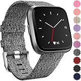 Maledan Replacement for Fitbit Versa Bands, Canvas Strap with Stainless Steel Clasp Accessories Replacement Wristbands for Versa, Women Men, Small, Charcoal