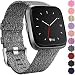 Maledan Replacement for Fitbit Versa Bands, Canvas Strap with Stainless Steel Clasp Accessories Replacement Wristbands for Versa, Women Men, Large, Charcoal primary