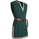 Runcati Mens Medieval Costume Pirate Renaissance Sleeveless Tunic Knight Viking Halloween LARP Shirts