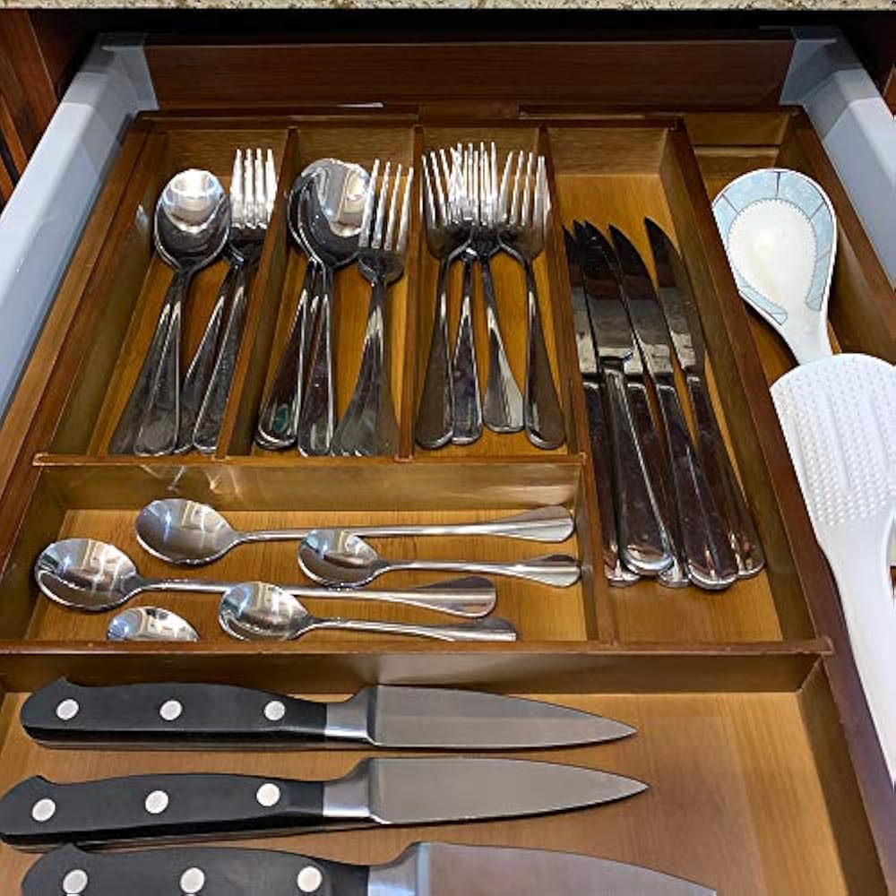 Premium Bamboo Expandable Drawer Organizer, Silverware Utensil Cutlery