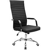 Furmax Ribbed Office Chair High Back PU Leather Executive Conference Chair Adjustable Swivel Chair with Arms, Black