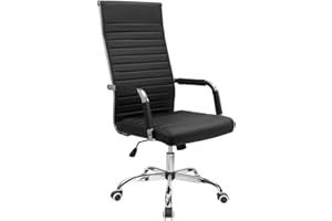 Furmax Ribbed Office Chair High Back PU Leather Executive Conference Chair Adjustable Swivel Chair with Arms, Black