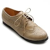 Ollio Women's Shoe Lace Up Low Heels Wingtip Dress Oxford
