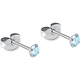 1 Pair Implant Grade Titanium Stud Earrings Set Hypoallergenic 3mm 4mm 5mm 6mm Cubic Zirconia G23 Titanium Earring Studs for Women Men for Sensitive Ear