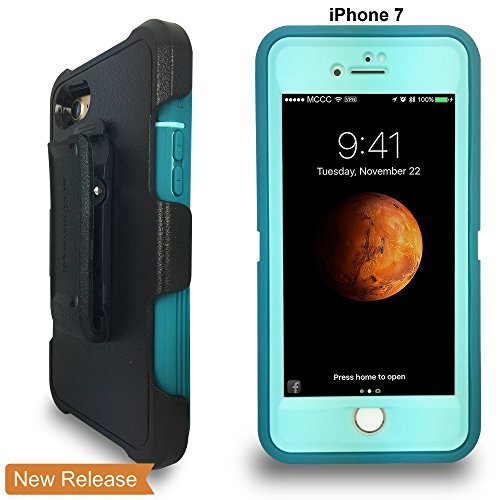 iPhone 7 Case, MCCC iDefender Heavy Duty Shockproof Series Case for iPhone 7 (4.7")-V2 with Built-in Screen Protector/ Holster/ Compatible with all US Carriers (Light Teal, Aqua Blue)