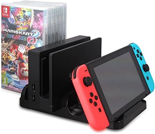 AIR SIX Nintendo Switch Charging Station, 6 Game Storage Holder Switch Joy-on Controller LED Type C USB Charger with Pro Controller Charging Stand Bracket Mount