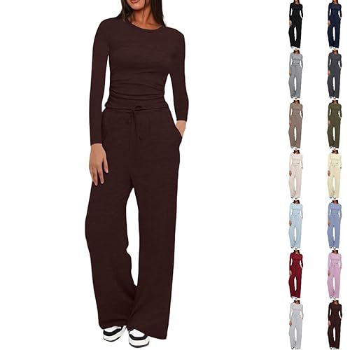 coffee brown matching set, Lounge Wear Sets For Women UK Tracksuit Full Set Wear 2 Piece Ladies Fall Fleece Tracksuits Activewear Zip Coat Tops Trousers Fashion Casual Autumn Winter Clothing