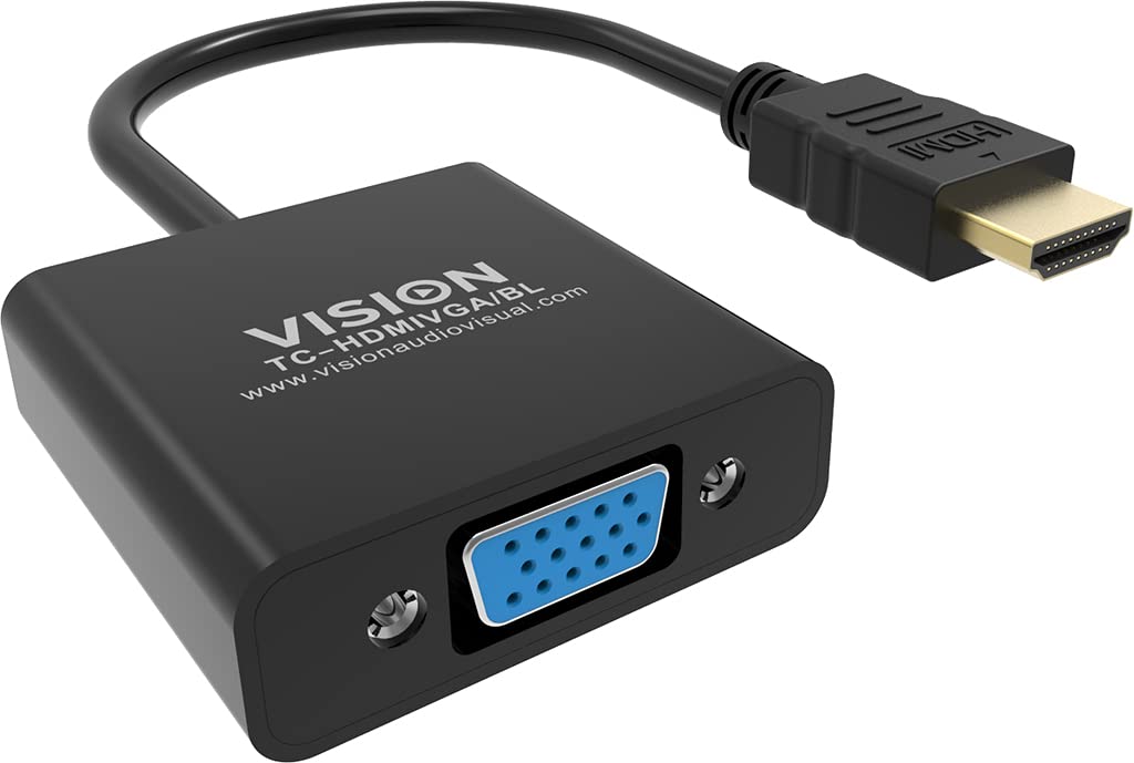 VISION Professional installation-grade HDMI to VGA adaptor maximum resolution 1920 x 1080 - does not convert VGA to HDMI - HDMI (M) to VGA (F) - outer diameter 5.0 mm - overall length 230 mm - black