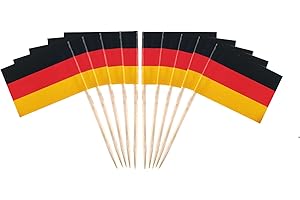 JAVD CYPS 100 Pcs Germany Flag German Toothpick Flags, Small Mini Stick Cupcake Toppers German Flags,Country Picks Party Decoration Celebration Cocktail Food Bar Cake Flags