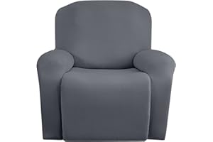 Jin Le 4 Pieces Recliner Cover Stretch Recliner Chair Cover 1 Seater Recliner Couch Covers Sofa Covers Stretch Soft Furniture Protector with Elastic Bottom and Ties for Kids Pet(Recliner, Light Gray)
