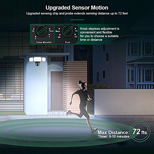 LED Security Lights, 35W Motion Sensor Light Outdoor, GLORIOUS-LITE 3 Head Flood Light with Dusk to Dawn Mode, 5500K-6000K, IP 65 Waterproof, ETL Certified for Garage, Yard, Porch, Entryways - Black