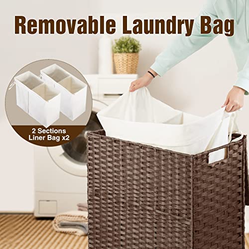 GREENSTELL Laundry Hamper with lid, No Install Needed, 110L Wicker