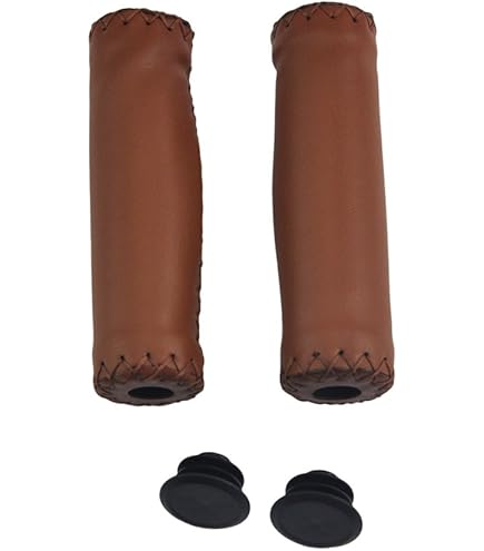 Paire De Poignu00e9es De Guidon De Vu00e9lo En Cuir Vintage, Couleur Marron