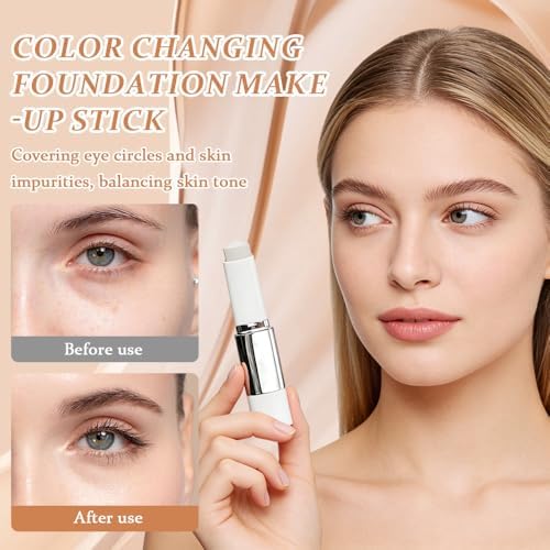 2 unidades de base de maquillaje de cambio de color, 2 en 1 con cepillo, base de cobertura completa a media para maquillaje impecable, de larga duración, hidratante, para todo tipo de pieles, piel