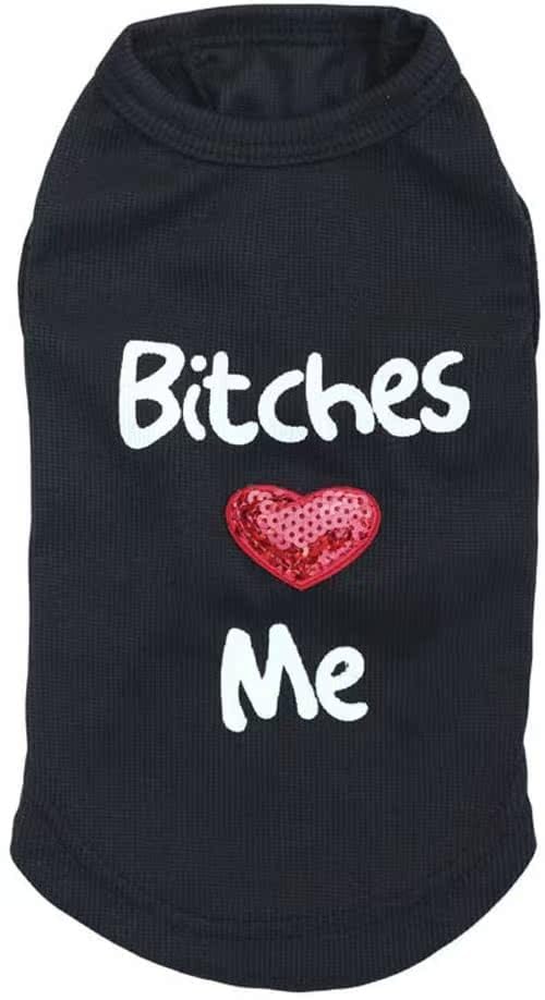 Dog Shirt Rdc Pet Clothes Dog T Shirts Love Me Cotton T-Shirt Dog Tank Top Summer Cool Vest for Small Dog Medium Puppy Cat (Black, XS)