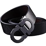 Onlybaby Reversible and Adjustable Men's Leather Belt with Double Shiny Buckle 110cm Waist 28-42 Black-Black