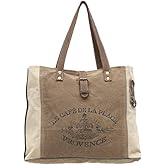 De La Provence Upcycled Canvas and Genuine Leather Trim Tote Bag
