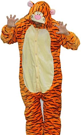 Flannel christmas pajamas Adult Unisex Pajamas Cartoon Animal Halloween Cosplay Costume Hoodie Onesie Sleepwear (S, tiger)