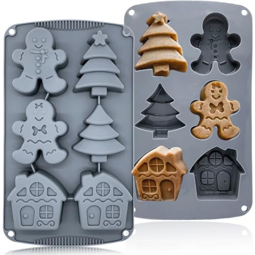 Christmas Silicone Molds For Baking Large Christmas Tree Holiday Silicone Mold 3D Shape Gingerbread Man Candy House Pine Tree Silicone Molds for Soap Jello Chocolate Cake MadeleineCandle Molds(1PCS)