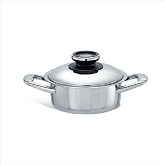 A by AMC - Stainless Steel Sauce Pan with Lid - 2.4 Qt 8&rdquo; Saucepan - Even Heat Akkutherm Base - Induction Compatible - Oven &amp; Dishwasher Safe