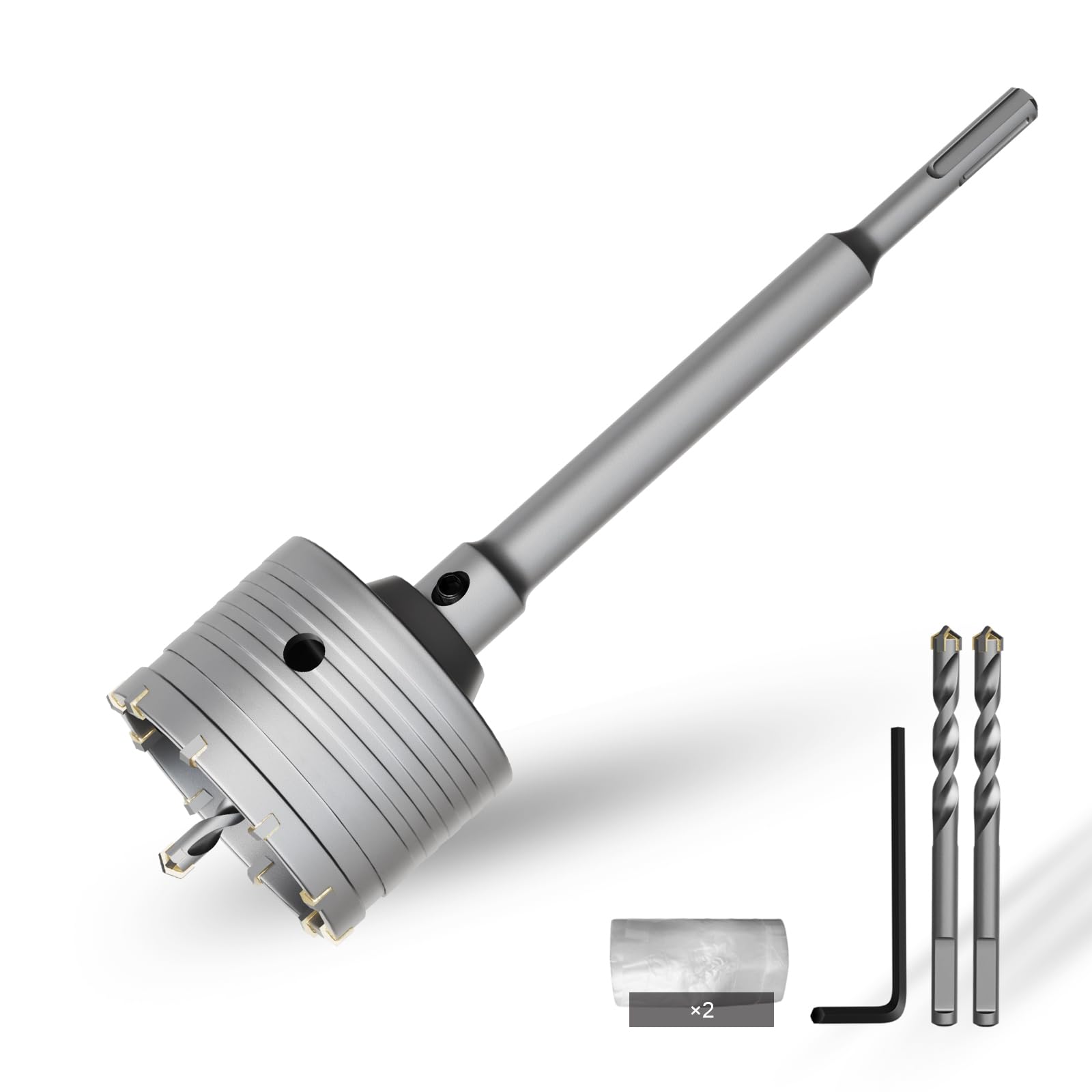 CSOOM 82 mm Concrete Hole Saw with 220 mm SDS-Plus Extension, Hole Saw Set for Concrete, Hollow Drill Bit Set, 4 Cutting Edges Centre Drill 8 x 110 mm, Carbide Tip, 2 x Centre Drill Bits