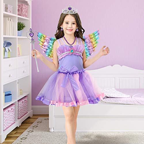 3 otters Princess Dress Up Accessories, 8PCS Princess Costume Sets with Wings Tutu Wand Crown Necklace Ring, Princess Hairpiece Fairy Accessories for Girl Dress Up Purple