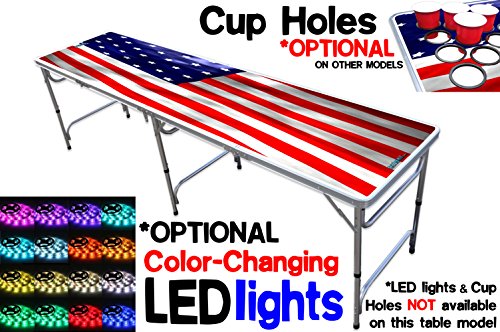 8-Foot Professional Beer Pong Table w/ OPTIONAL Cup Holes & LED LED Glow Lights - America Edition