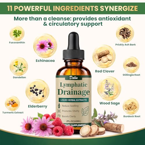 Dalin Liposomal Lymphatic Drainage Drops - 21 in 1 Organic Lymphatic Drainage Supplement with Burdock Root, Echinacea, Elderberry, Calendula - Supports Lymphatic Health - Liquid Form - 1pc - 2 fl oz
