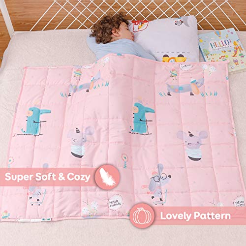 Sivio Weighted Blanket for Children Teens (3.2 kg, 105x150 cm), 100% Natural Cotton Heavy Blanket with Safe Glass Beads, Reduces Kids Anxiety, Insomnia, Pink Mouse