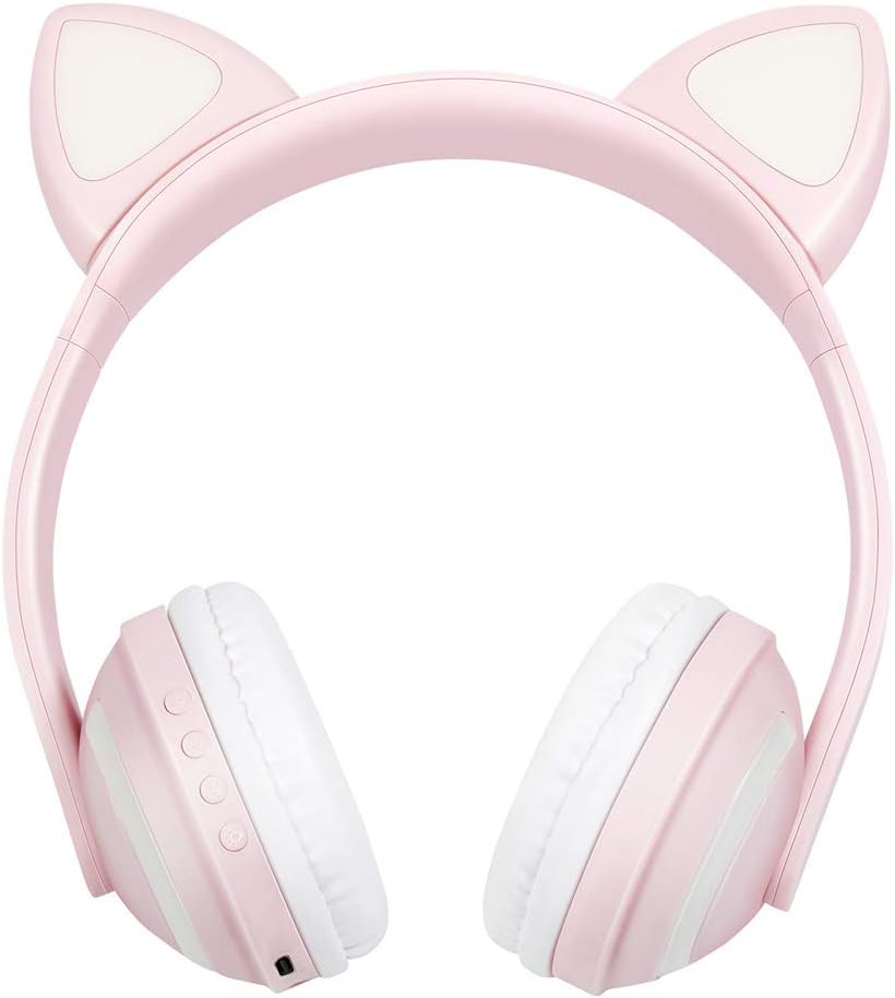 Fugift Cat Ear Wireless Bluetooth Headset 5.0 Pink Cute Colorful LED