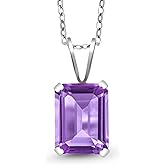 Gem Stone King Emerald Cut Pendant Necklace For Women | 925 Sterling Silver | Emerald Cut 9X7MM | Gemstone Birthstone | Fine Jewelry for Her Mom Wife | With 18 Inch Silver Chain