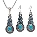 ULAKY Blue Crystal Inlaid Turquoise Gourd Pendant Necklace Earrings Set Ocean Fish Pendant Charm Necklace Jewelry