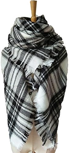 MIGAGA Soft Plaid Blanket Scarf Stylish Large Winter Warm Tartan Pashmina Wrap Shawl (White Light-grey)