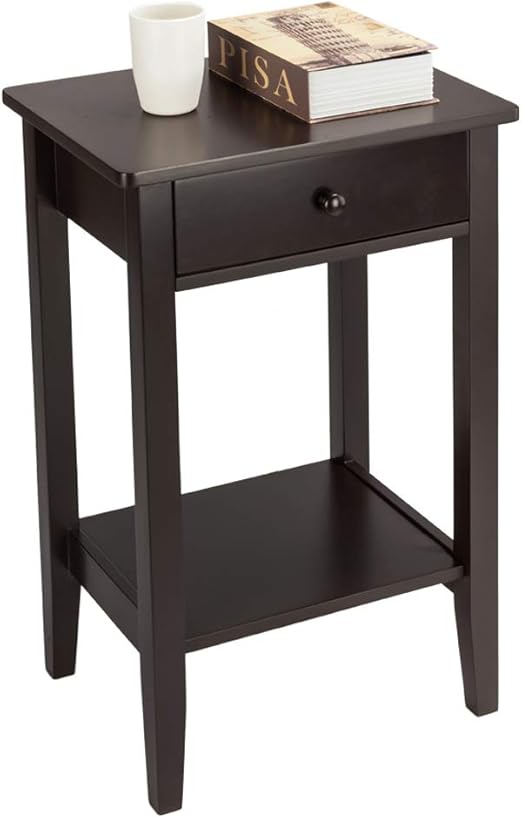 Amazon Com Ssline Tall Wood Nightstand 2 Tier Chairside End Table With Drawer And Shelf Espresso Finish Regalia Bedside Accent Table Living Room Bedroom Sofa Side Telephone Table 27 5 Inch Kitchen Dining
