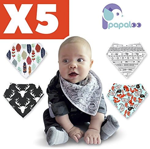 Papaloo 5 Bandana Drool Bibs kit For Boys And Girls - Keep Babies Clean And Warm - Reusable Resource For Your Daily Baby Care Needs - 100% Cotton - Machine Washable -for your 3 To 24 month old infant