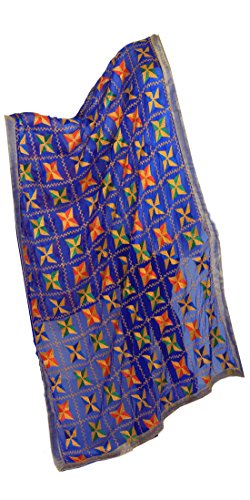 Indian Phulkari Embroidered Chiffon Dupatta Stole For Women Designer Ethnic Blue Dupatta