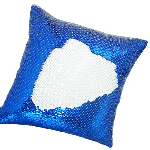 URSKYTOUS Reversible Sequin Pillow Case Decorative Mermaid Pillow Cover Color Changing Cushion Throw Pillowcase 16" x 16",White and Dark Blue - Thumbnail 5