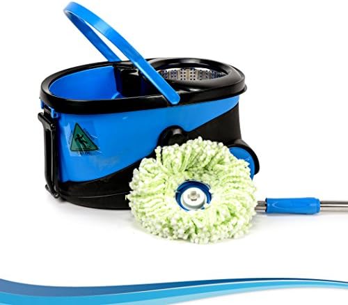 Microfiber Spin Mop and Bucket - Spin Dry Bucket with Wheels - no Bending - Wash Cars and Floors