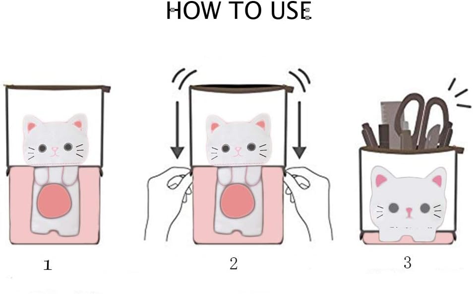 Kaxich Stand Pencil Case Holder Canvas Cute Cartoon Cat Pencil Pouch Bag Makeup Bag Stand Stationery Organizer with Zipper Closure - Image 4